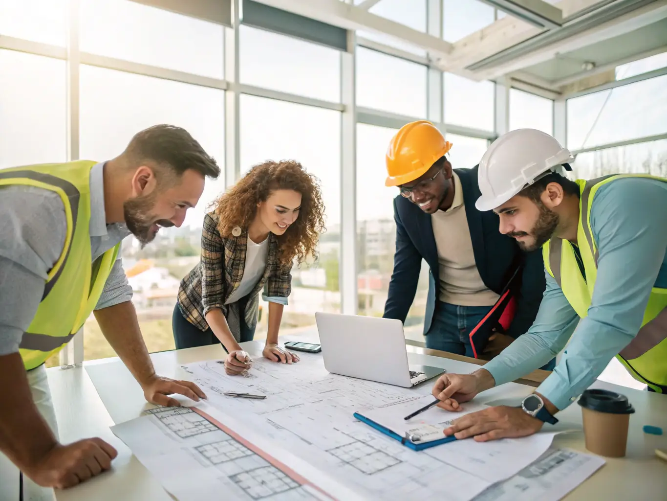 A professional image depicting a diverse group of people collaborating on a commercial real estate project, emphasizing teamwork and partnership.